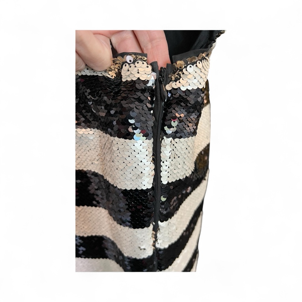 🆕 🖤🤍 NWOT VINCE CAMUTO Sequin Black & White Striped Top | Sz XL - Picture 5 of 7